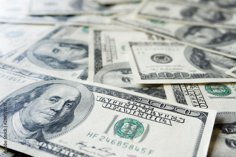 Pile of old one hundred dollar bills bills, close up dollars Pile of old one hundred dollar bills bills, close up dollars