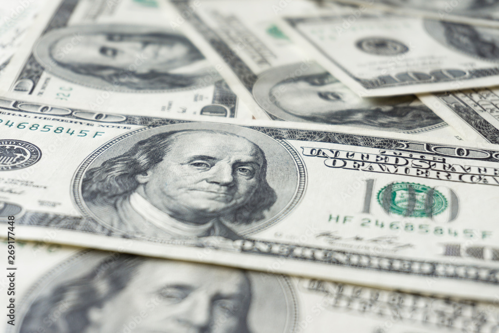 Pile of old one hundred dollar bills bills, close up dollars Pile of old one hundred dollar bills bills, close up dollars