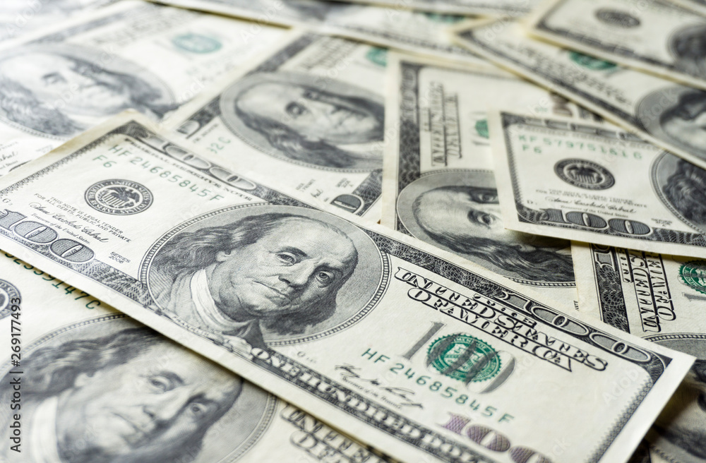 Pile of old one hundred dollar bills bills, close up dollars Pile of old one hundred dollar bills bills, close up dollars