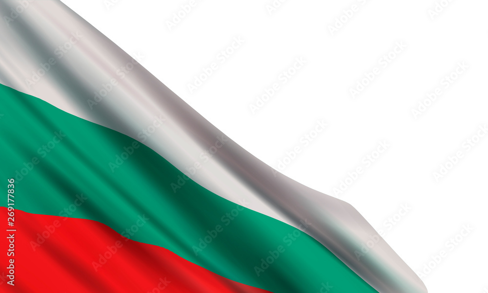Fototapeta premium Background with a realistic flag of Bulgaria on a white background. Vector element for Independence, Liberation, Unification, Freedom Days, Day of the leaders of the Bulgarian National Revival.