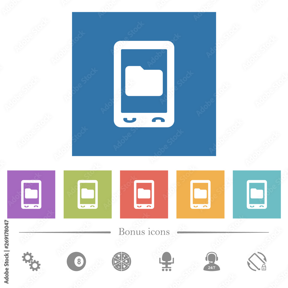 Mobile data storage flat white icons in square backgrounds Mobile data storage flat white icons in square backgrounds