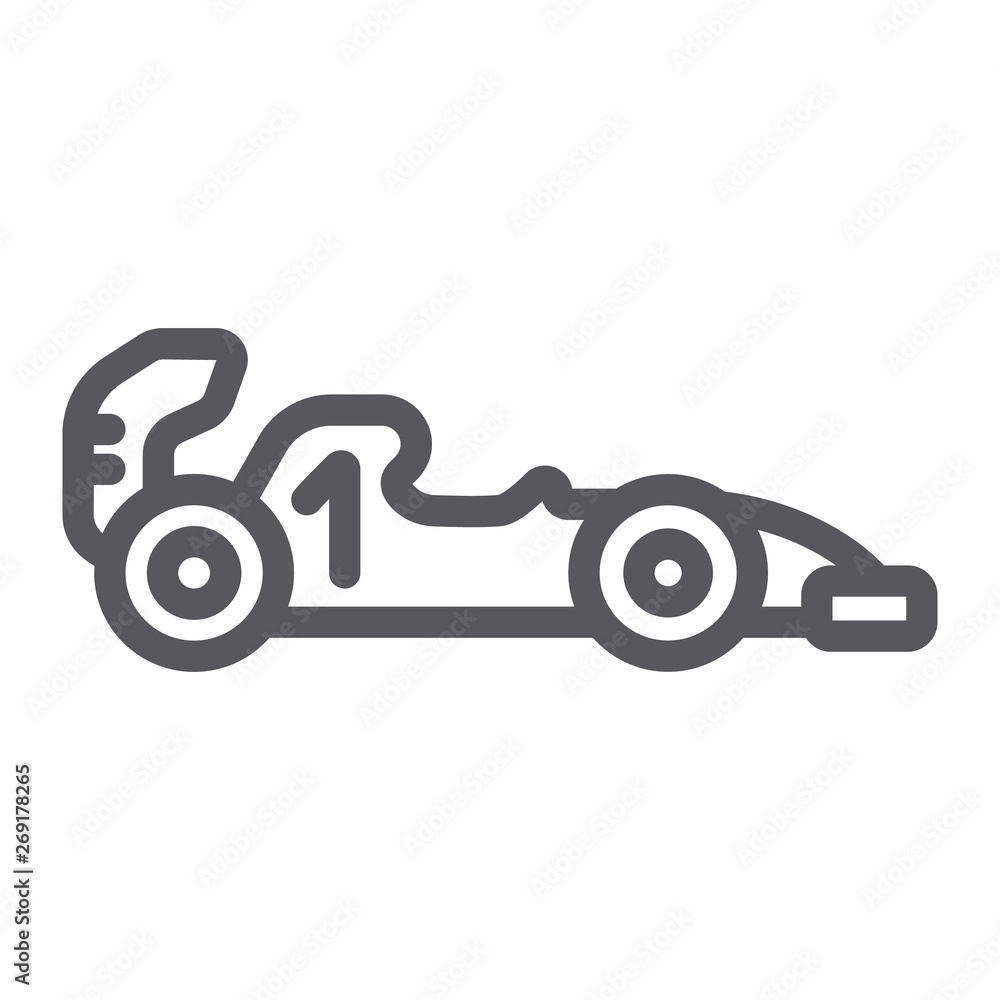 Formula 1 line icon, sport and automobile, race car sign, vector graphics, a linear pattern on a white background.