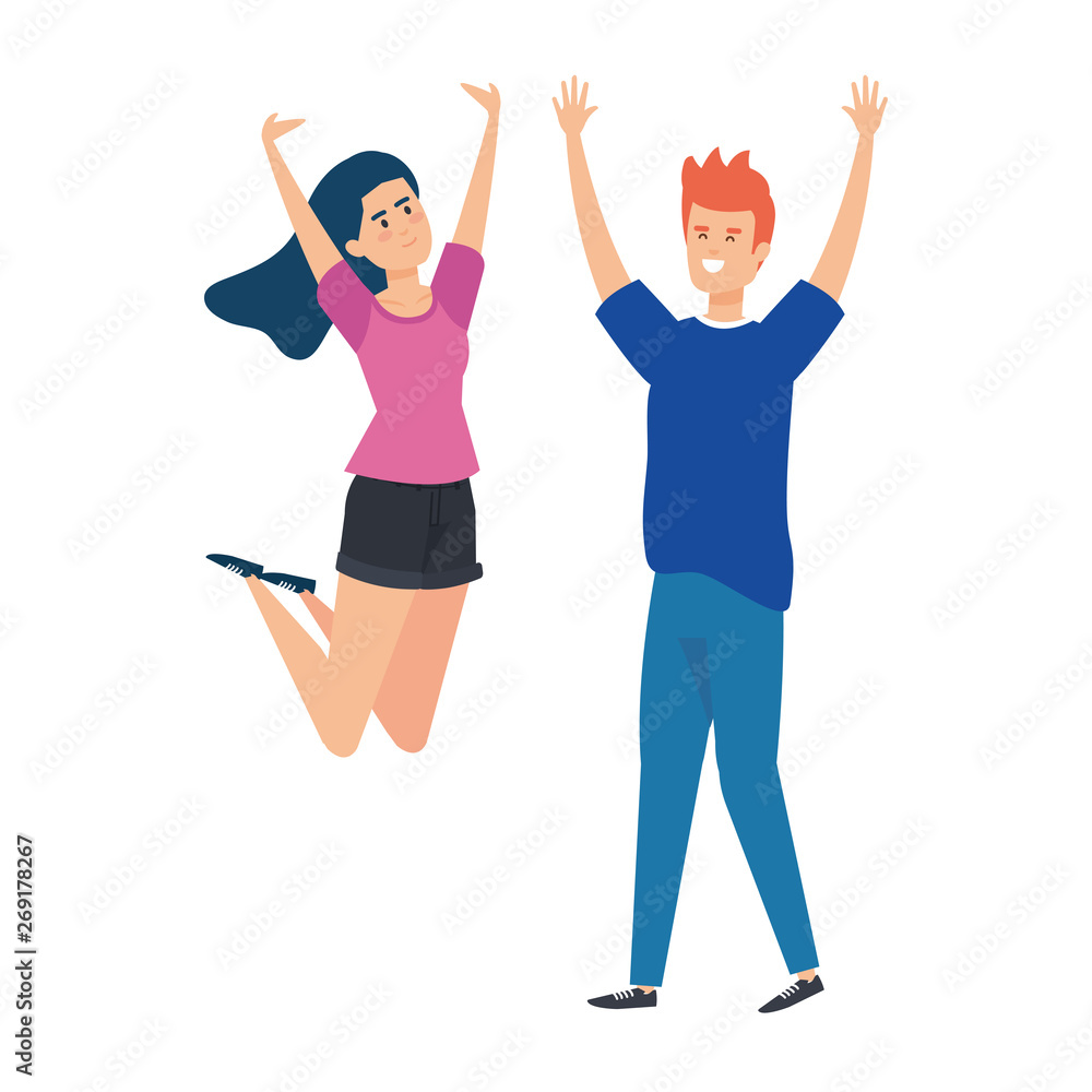 young couple celebrating avatars characters young couple celebrating avatars characters