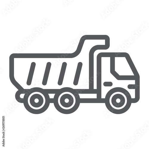 Dump truck line icon, transport and automobile, tipper truck sign, vector graphics, a linear pattern on a white background.