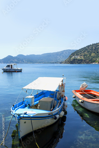 Traditional fishing boats in the Gulf of Salamina island, Greece.