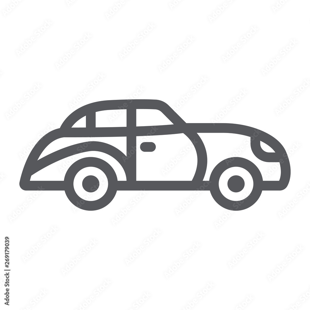 Retro car line icon, vintage and automobile, old car sign, vector graphics, a linear pattern on a white background.
