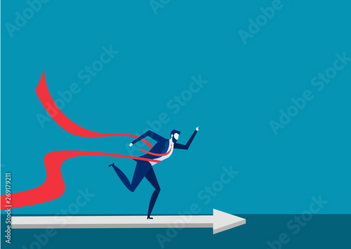 Business People Running To Finish Line, Leadership Illustration