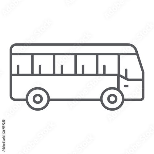 Bus thin line icon  transport and transportation  traffic sign  vector graphics  a linear pattern on a white background.