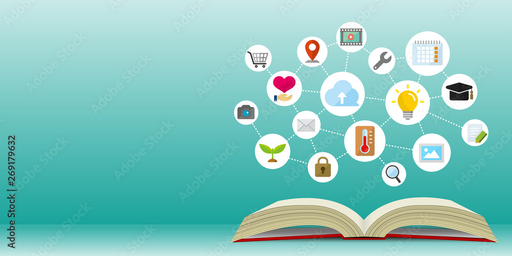 flat web banner illustration for knowledge, technology, business and education etc.
