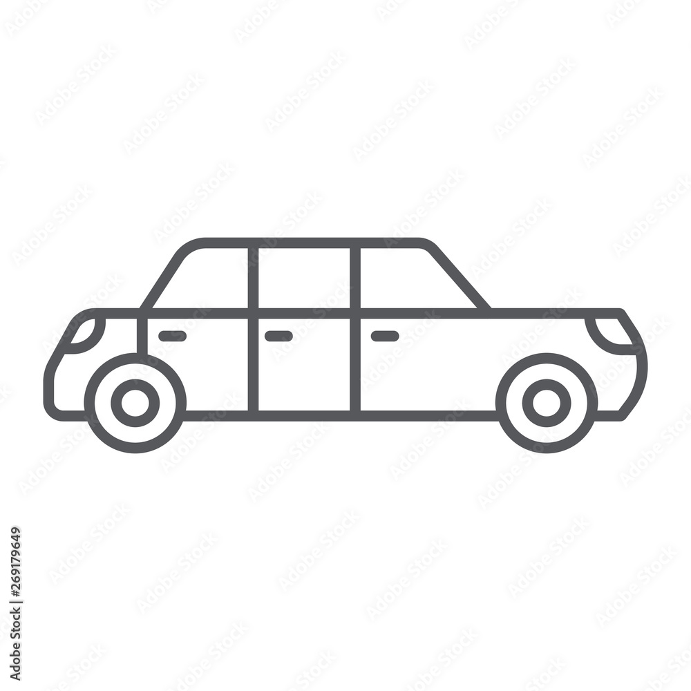 Limousine thin line icon, luxury and automobile, limo sign, vector graphics, a linear pattern on a white background.