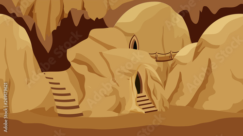 Underground cave landscape. Background for mysterious fantasy game asset