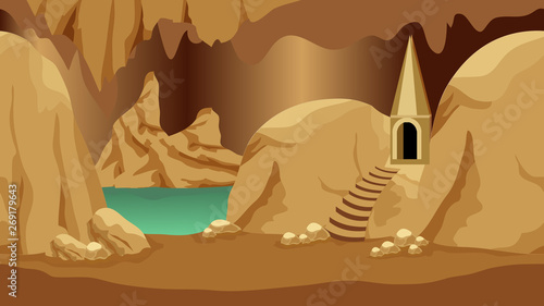 Underground cave landscape scene for cartoon or game asset