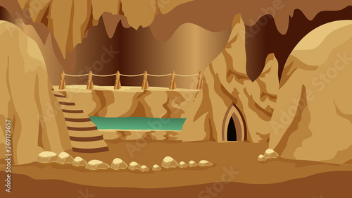 Background for cartoon or fantasy game asset. Underground realm of gnomes