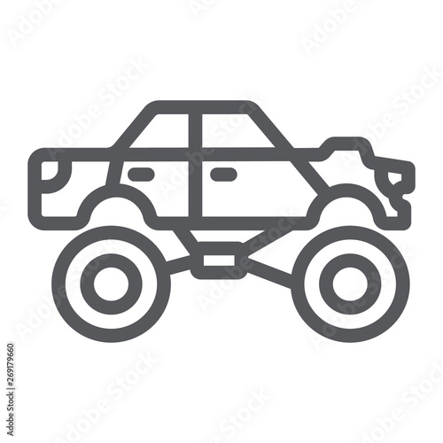 Monster truck line icon  transport and extreme  monster car sign  vector graphics  a linear pattern on a white background.