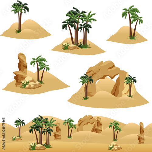 Set of elements to design desert landscape scenes or background.