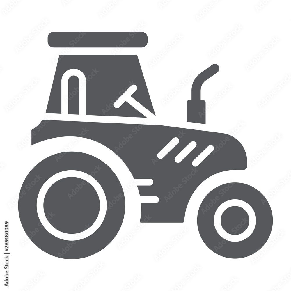 Tractor glyph icon, transportation and agriculture, harvest machine sign, vector graphics, a solid pattern on a white background. Tractor glyph icon, transportation and agriculture, harvest machine sign, vector graphics, a solid pattern on a white background.