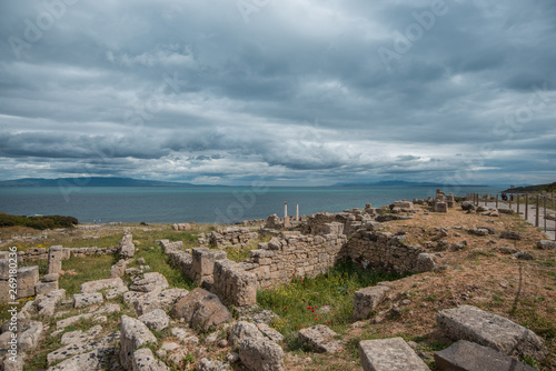 the roman ruins of Tharros in front of the mediterranean sea, Sardinia, Italy 