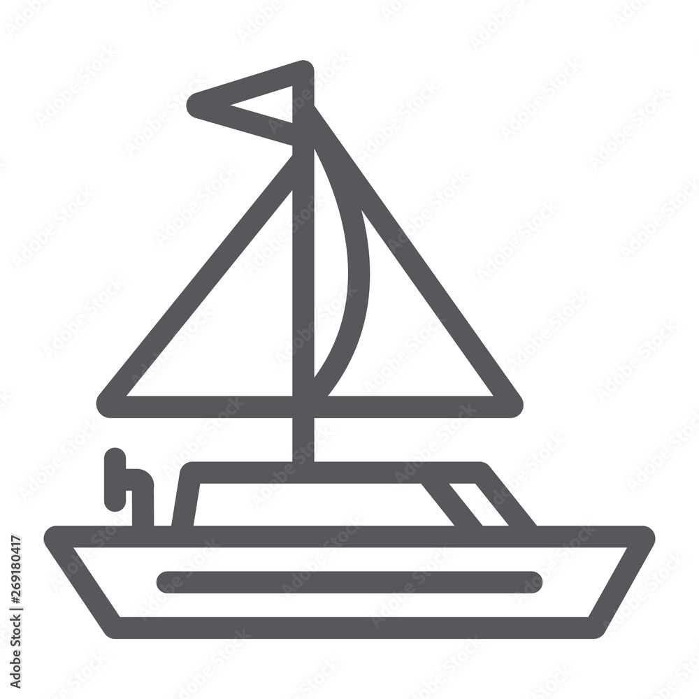 Yacht line icon, transportation and boat, sailboat sign, vector graphics, a linear pattern on a white background. Yacht line icon, transportation and boat, sailboat sign, vector graphics, a linear pattern on a white background.