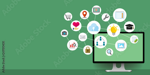 flat web banner illustration for business , technology, internet, computer etc. (with copy space)