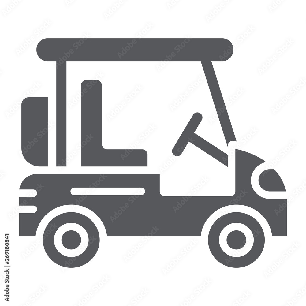 Golf cart glyph icon, transportation and auto, golf car sign, vector graphics, a solid pattern on a white background.