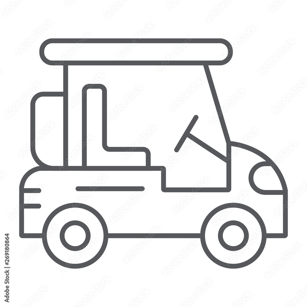 Golf cart thin line icon, transportation and auto, golf car sign, vector graphics, a linear pattern on a white background.