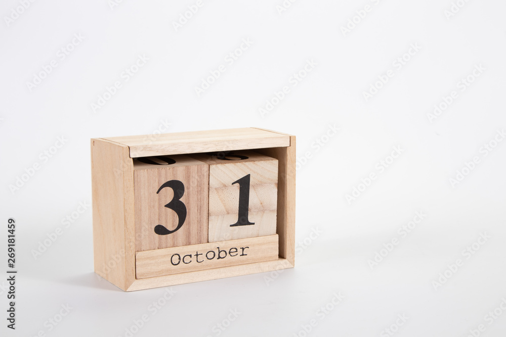 Wooden calendar October 31 on a white background Wooden calendar October 31 on a white background