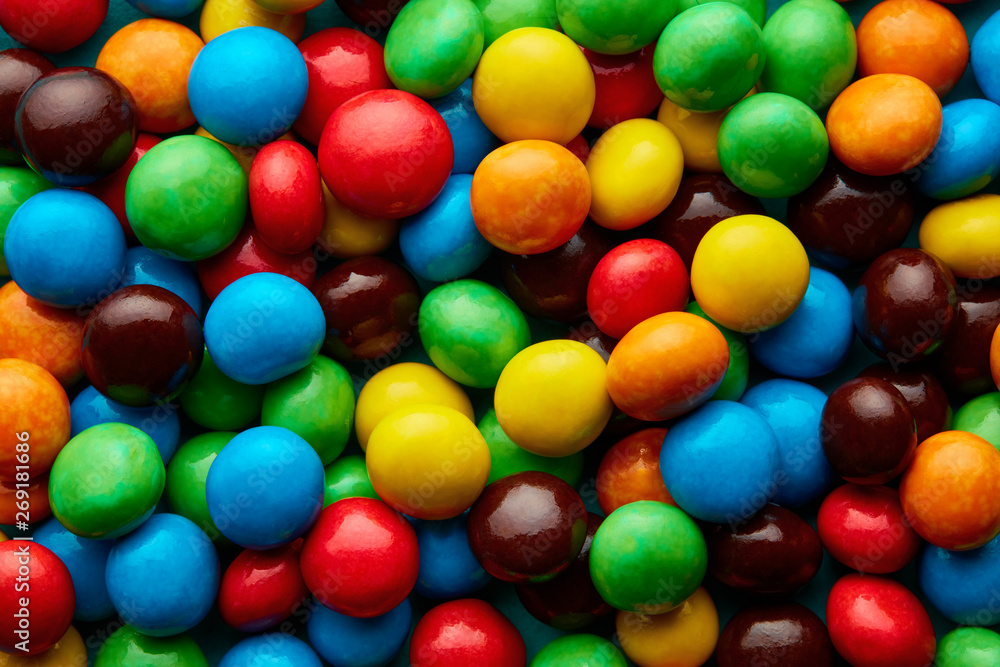 Colorful delicious sugar coated chocolate pills Colorful delicious sugar coated chocolate pills