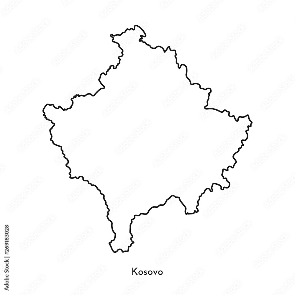 Vector isolated simplified illustration icon with black line silhouette of Kosovo map. White background Vector isolated simplified illustration icon with black line silhouette of Kosovo map. White background