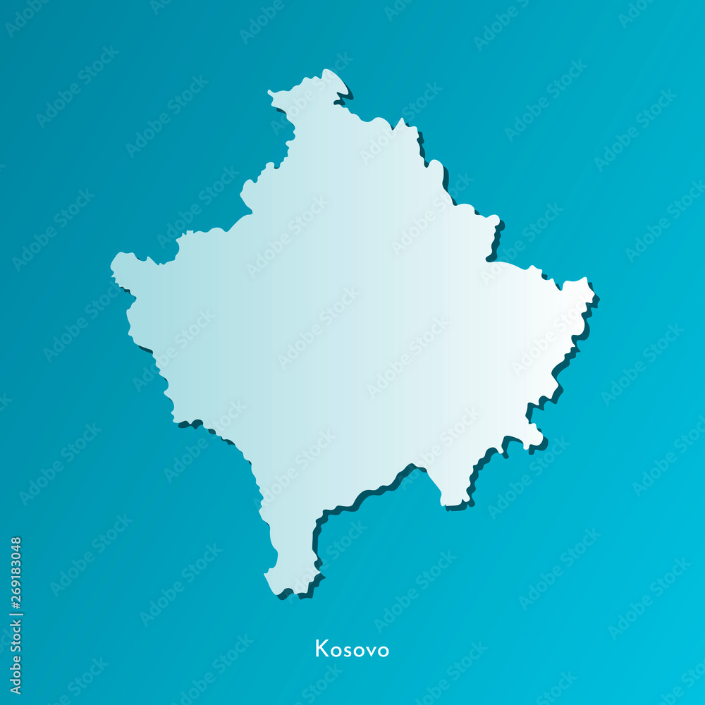 Vector isolated simplified illustration icon with blue silhouette of Kosovo map. Dark blue background