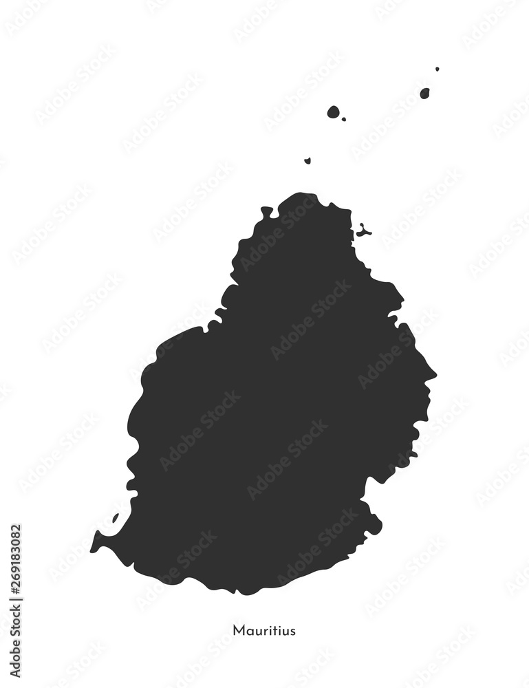 Vector isolated illustration of political map island state - Mauritius. Black silhouette. White background Vector isolated illustration of political map island state - Mauritius. Black silhouette. White background