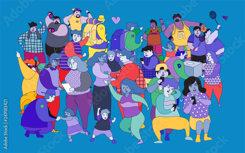 Diverse multiracial and multicultural group of people isolated on white background. Happy old and young men, women and children standing together. Social diversity. Flat cartoon vector illustration.	