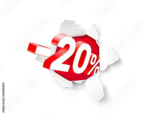 Paper explosion banner 20 off with share discount percentage. 