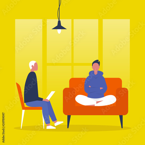 Young character visiting a psychologist doctor