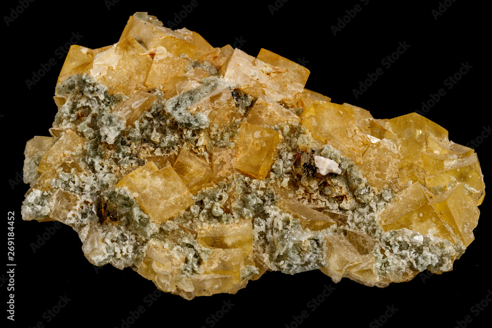 Macro stone Fluorite mineral on black background Macro stone Fluorite mineral on black background
