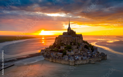 Mont Saint-Michel view in the sunset light. Normandy, northern France