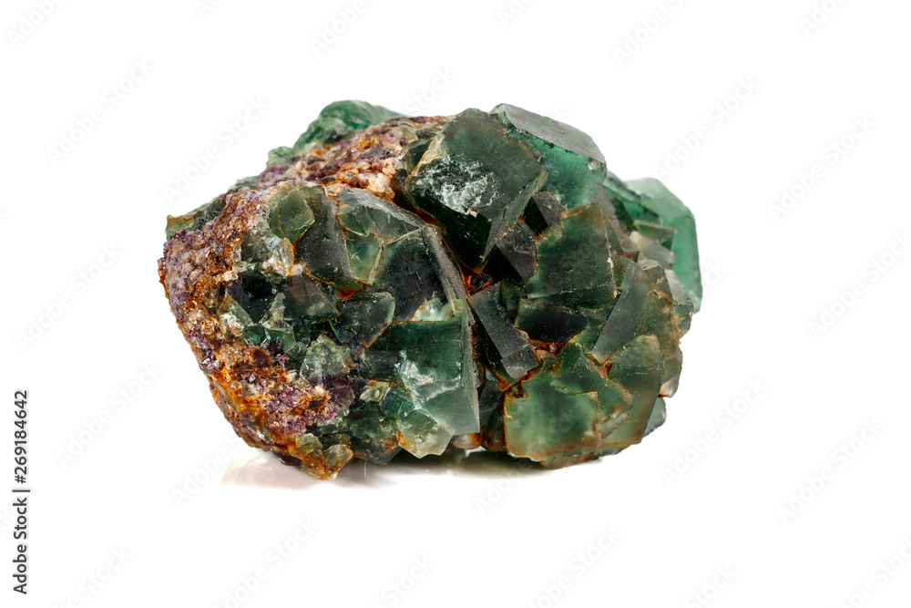 Macro stone Fluorite mineral on white background Macro stone Fluorite mineral on white background