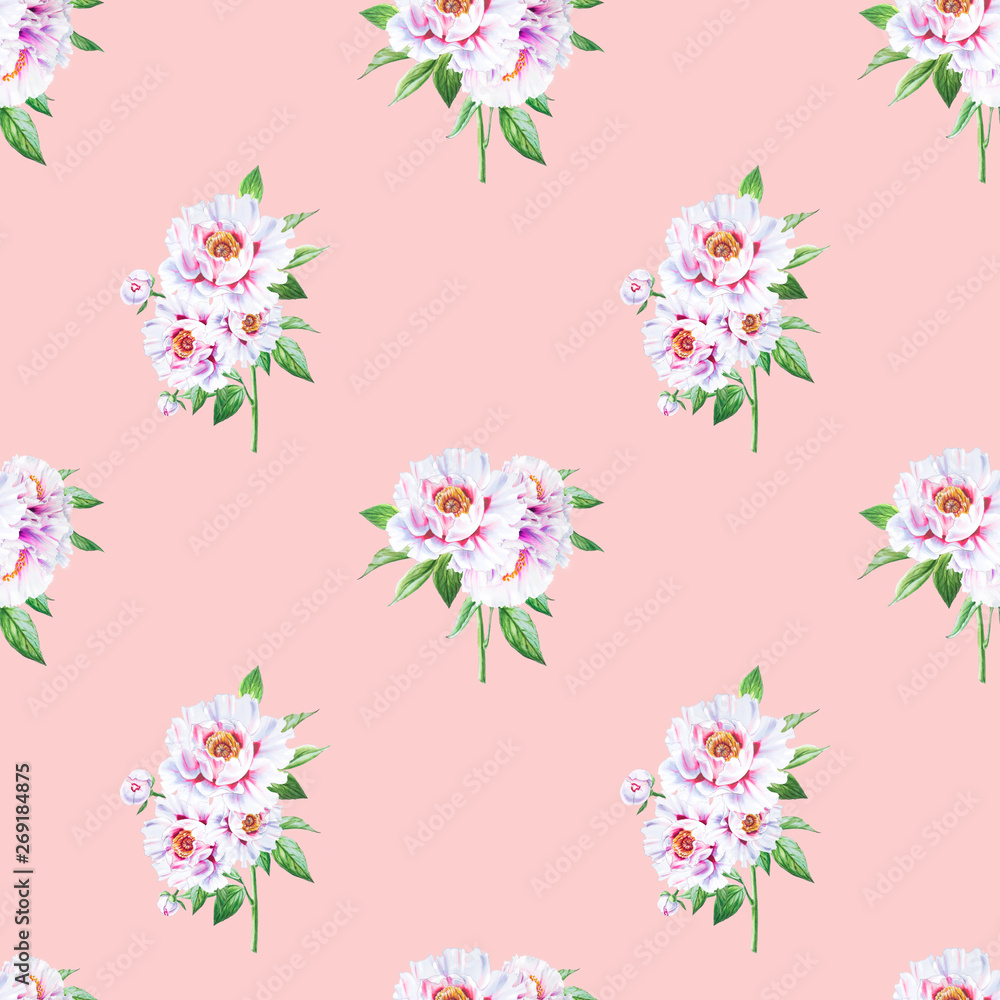 Beautiful white peony seamless pattern. Bouquet of flowers. Floral texture. Marker drawing. Watercolor painting. Wedding and birthday composition. Flower painted background. Hand drawn illustration. Beautiful white peony seamless pattern. Bouquet of flowers. Floral texture. Marker drawing. Watercolor painting. Wedding and birthday composition. Flower painted background. Hand drawn illustration.