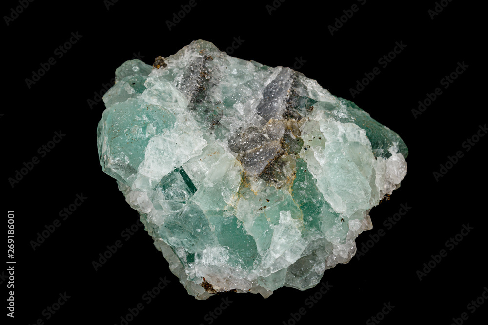 Macro stone mineral Fluorite on a black background Macro stone mineral Fluorite on a black background