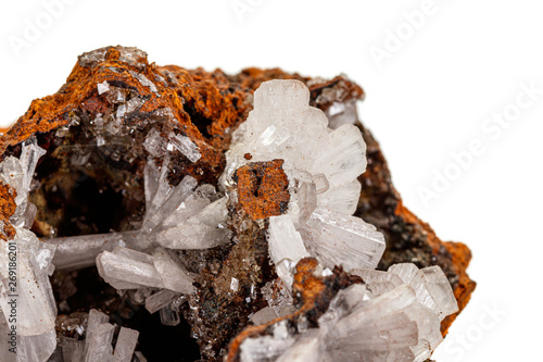 Macro mineral stone crystals Hemimorphite rock on a white background photo