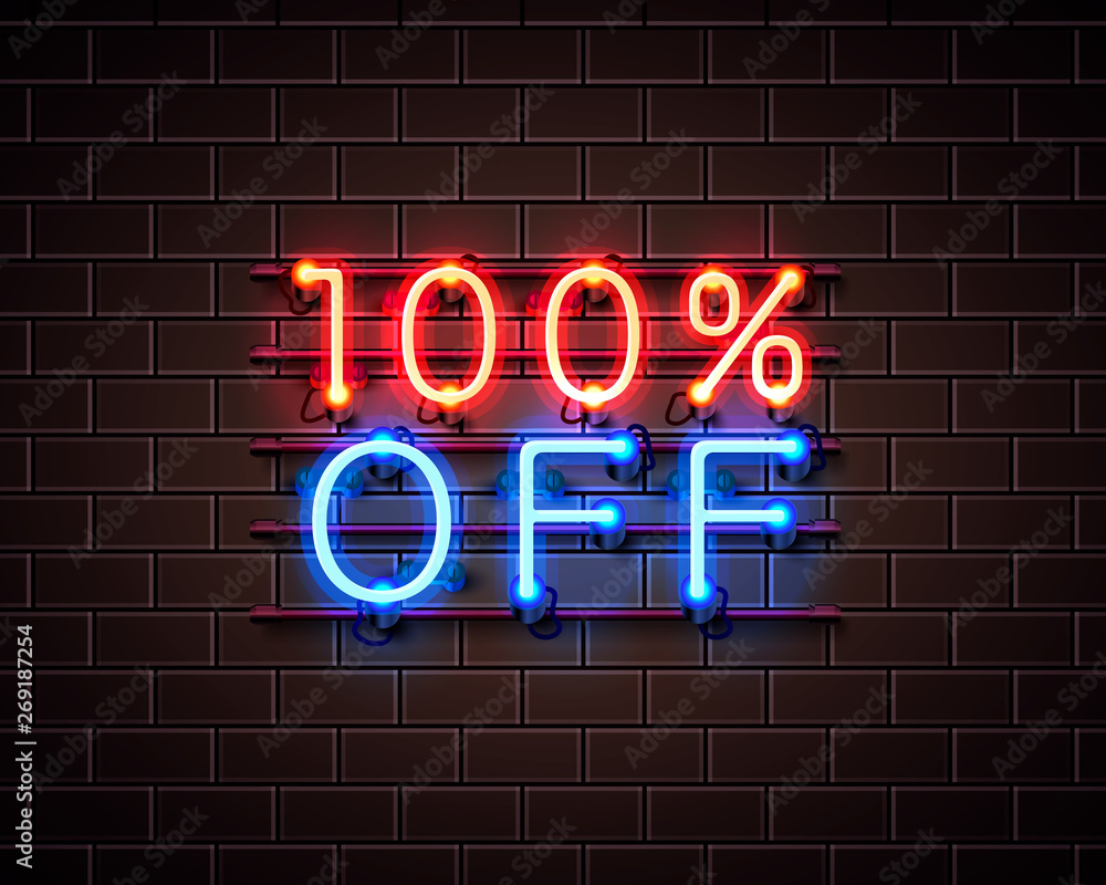 Neon 100 off text banner. Night Sign. Vector Neon 100 off text banner. Night Sign. Vector