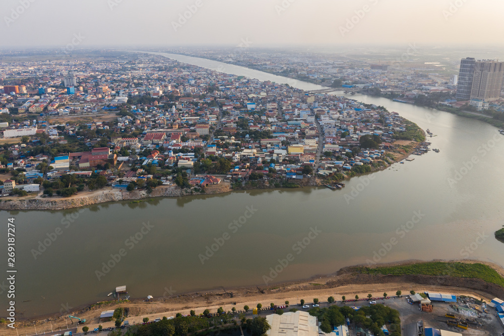 Landscape at Phnompenh on sunset nearly Koh Pich island - Cambodia