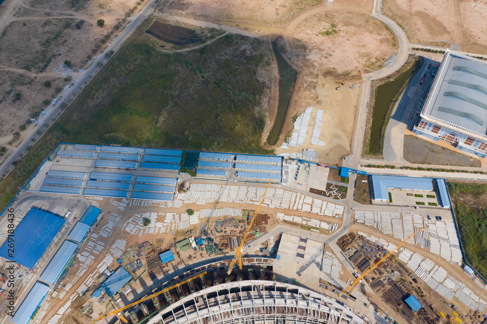 overview of a construction stadium site in Phnompenh