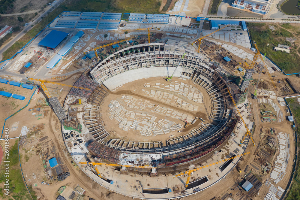overview of a construction stadium site in Phnompenh overview of a construction stadium site in Phnompenh