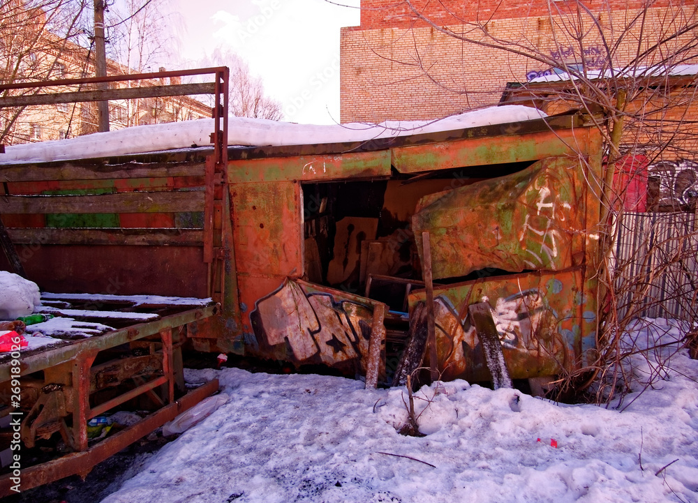 Fototapeta premium abandoned industrial zone in a small town in winter