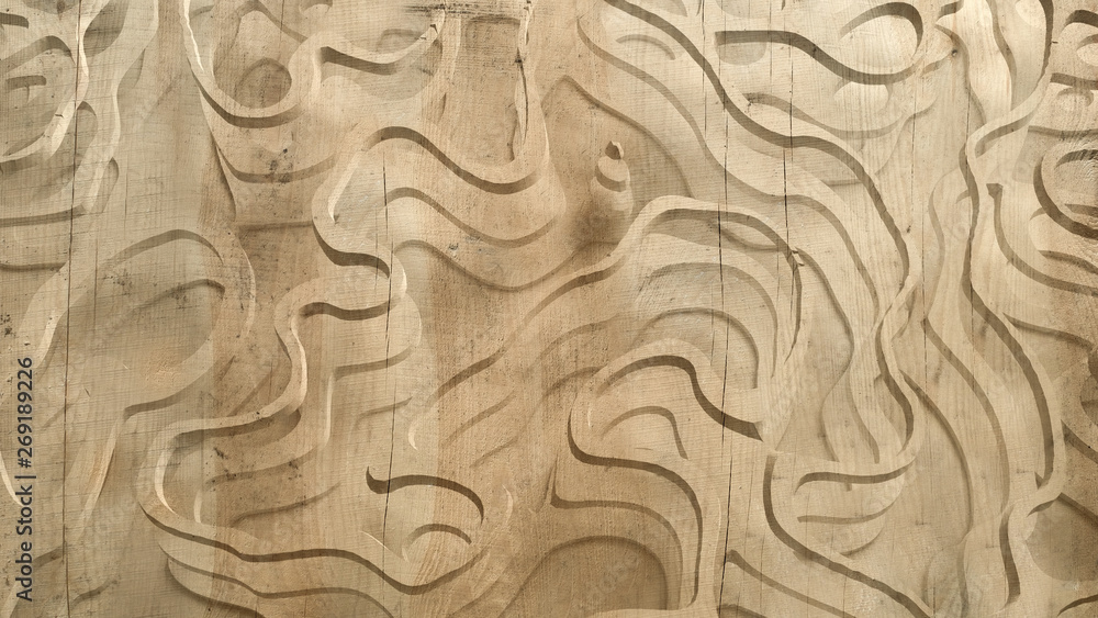 Abstract texture. Relief, shape, wood, stone. 3d illustration, 3d rendering.
