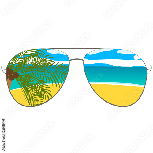 Vector picture with sunglasses. For printed things, poster, bunner background