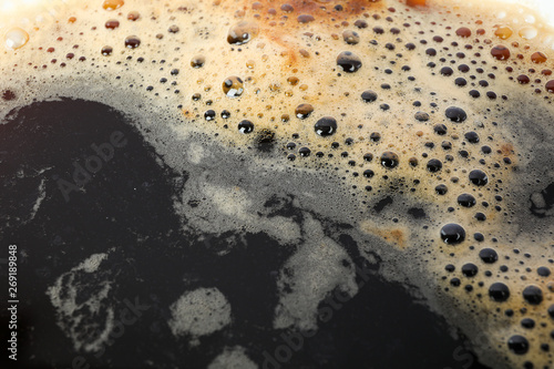 Coffee with foam as background, space for text and closeup