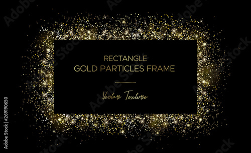 Golden rectangle. Frame of gold particles and text