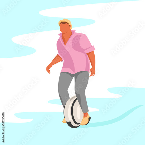 man on monowheel. man rides on the same wheel. electric transport. ecological transport