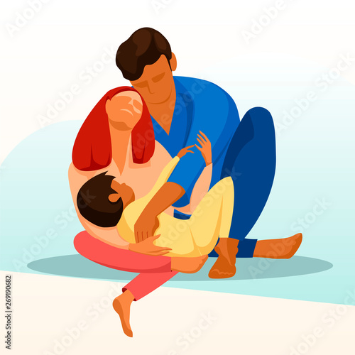happy family. father mother and child together. family hugs. vector illustration